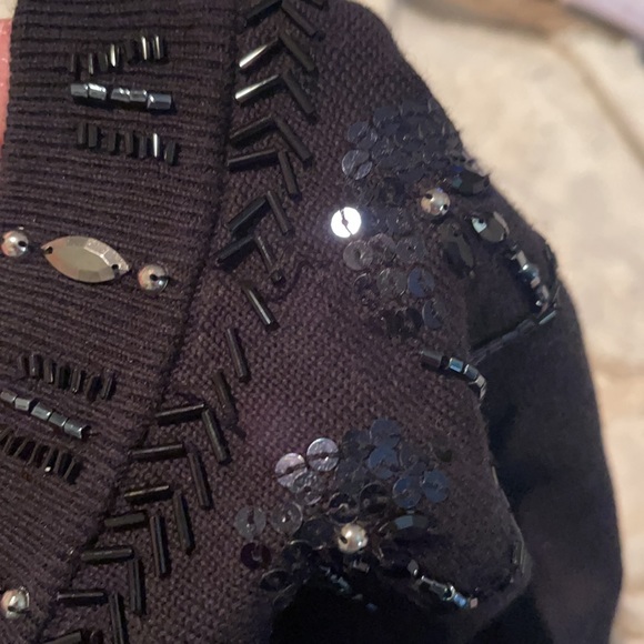 Talbots RSVP Black Beaded Sequin Crew Neckline Sweater Sz M Soft Knit - Picture 12 of 13